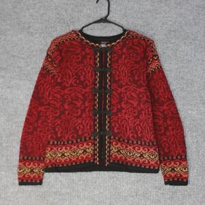 Nordic Design Cardigan Sweater Womens S Red Wool Blend Frog Closure Nordic Folk